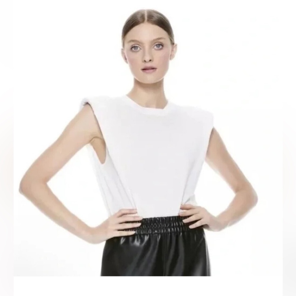 Alice + Olivia Classic White tank with shoulder pads